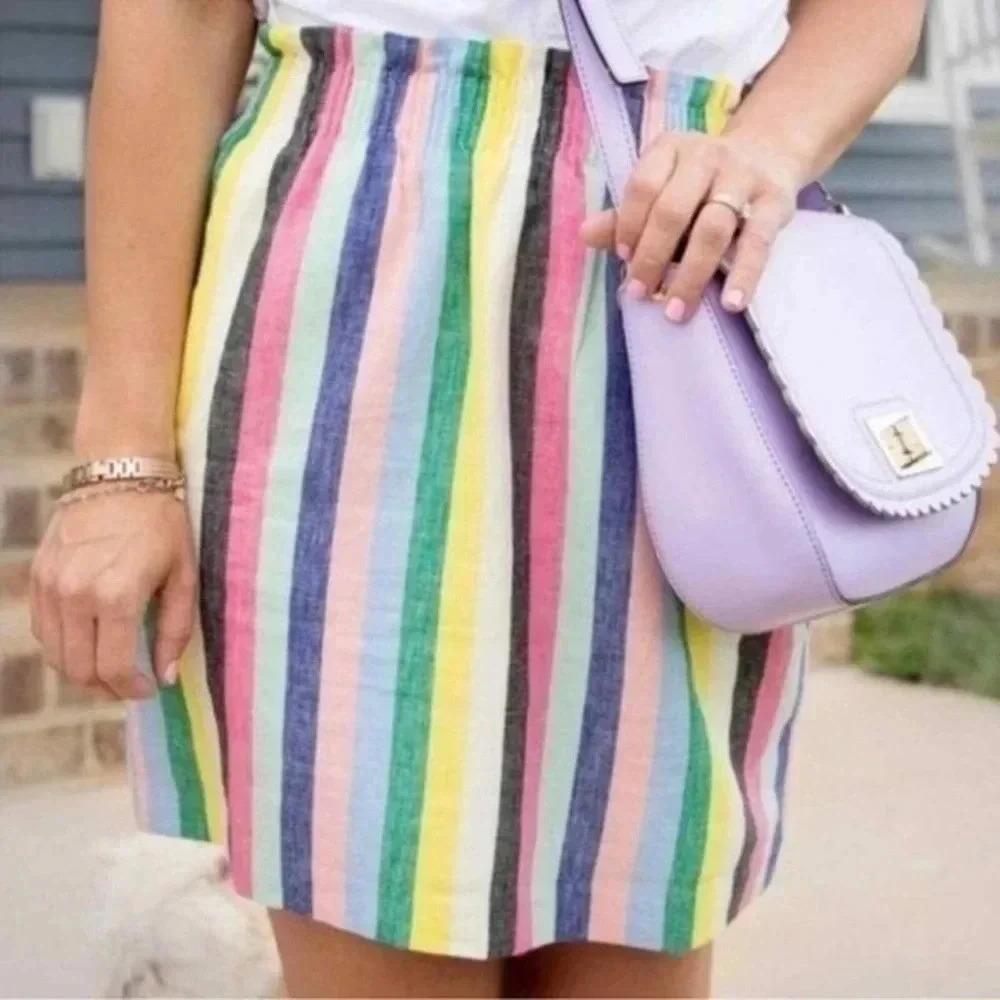 J. Crew | Rainbow Stripe Linen Cotton Blend Skirt Size 00 XXS Elastic Waistband
